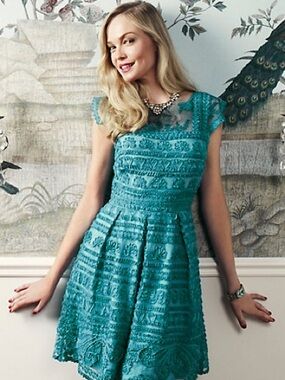 Anthropologie Teal Lace Dress Yoana Baraschi Olivia Wilde Fit & Flare